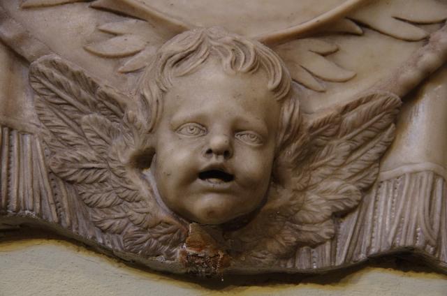 Cherub on monument, St Mary's Lowgate.